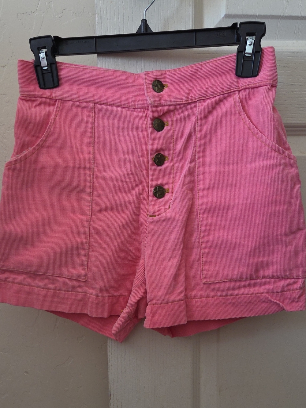 High-Waist Pink Corduroy Button-Front Women’s Shorts